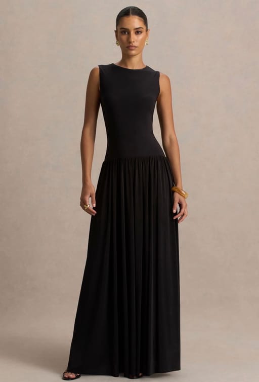 Black Crew-Neck Maxi Dress