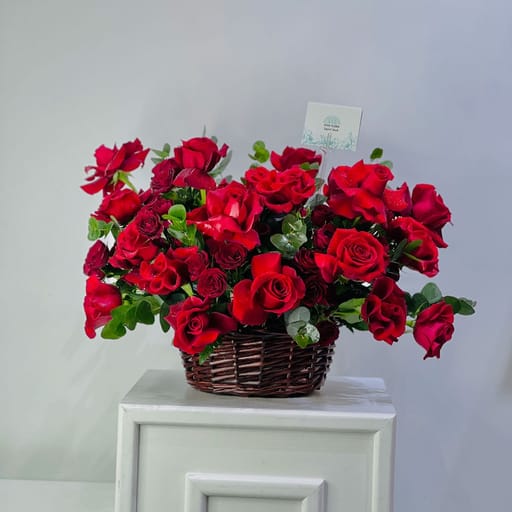 Elegant Basket with Red Roses