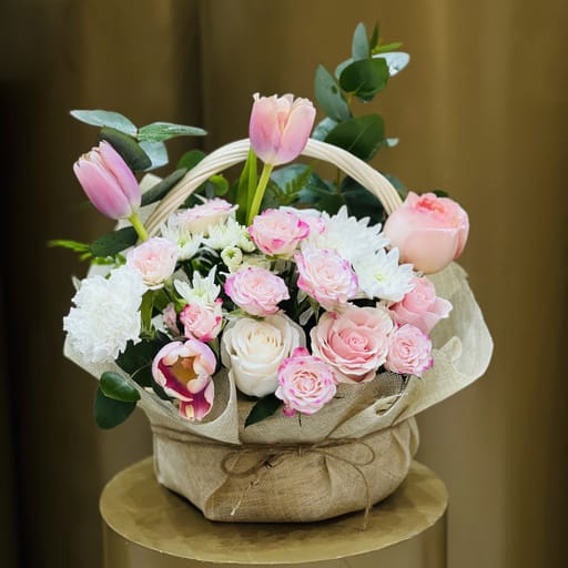 precious pink flower basket