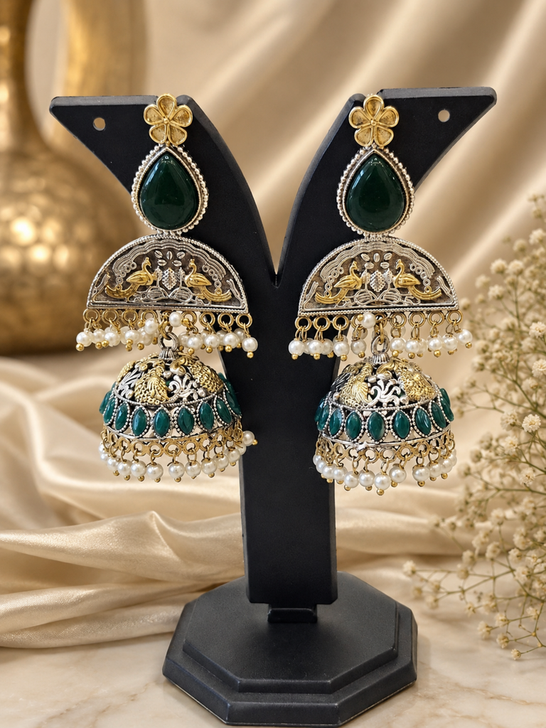 Aureliah Emerald Peacock Dome Jhumkas