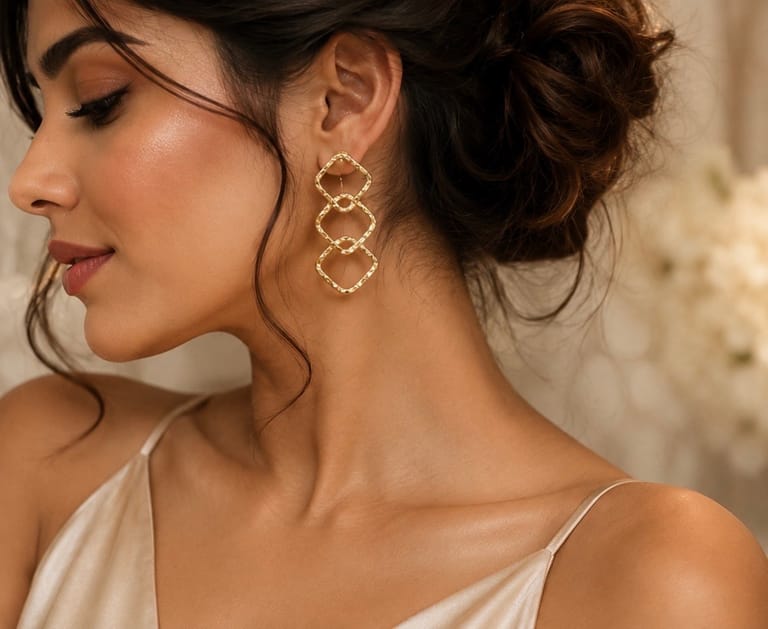 Golden Links Statement Earrings - Image 2