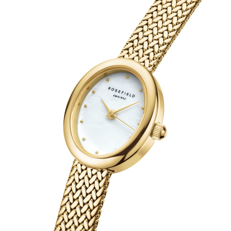 Rosefield Mini Oval White Dial Gold Woven Mesh Strap - MWGMG-M02 - Image 2