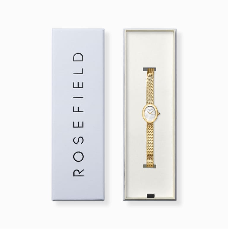 Rosefield Mini Oval White Dial Gold Woven Mesh Strap - MWGMG-M02 - Image 4