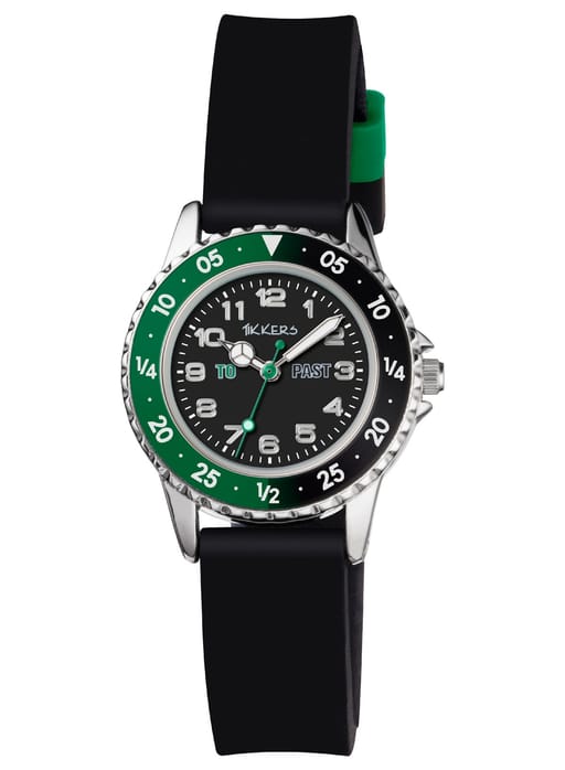 Tikkers Boys Black Silicone Strap Time Teacher Watch - TK0139