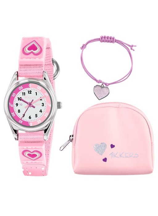 Tikkers Girls Pink Strap Heart Watch & Set - ATK1031