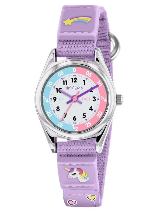 Tikkers Girls Purple Fabric Rip Strap Unicorn Watch - TK0148