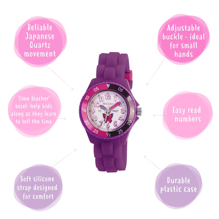 Tikkers Girls Purple Silicone Strap Time Teacher Watch - TK0041 - Image 8