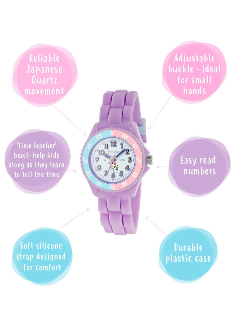Tikkers Girls Purple Silicone Strap Time Teacher Watch - TK0147 - Image 6