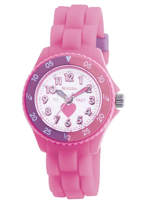 Tikkers Girls Pink Silicone Strap Time Teacher Watch - TK0003