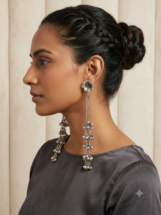 Brass Flower Motif Cascading Ghungroo Dangles