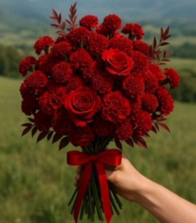 Buque De Noiva Rosas Colombianas Com Cravos Vermelhos