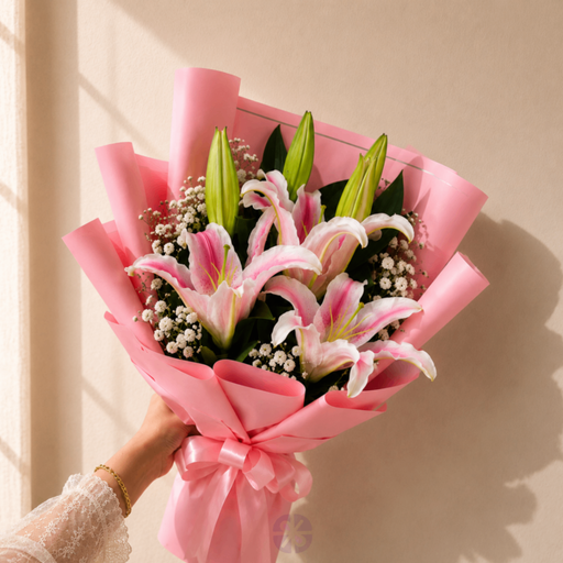 Pink Lily Dream — Fresh Lily & Gypsophila Bouquet