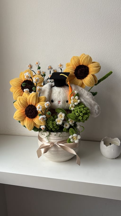 Sunflower Bunny Plushie Arrangement ( Graduation ver.)