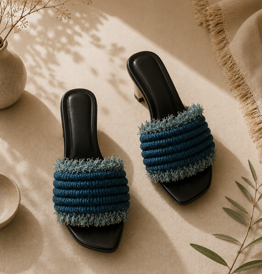 Deep Teal Jute Slide Sandals