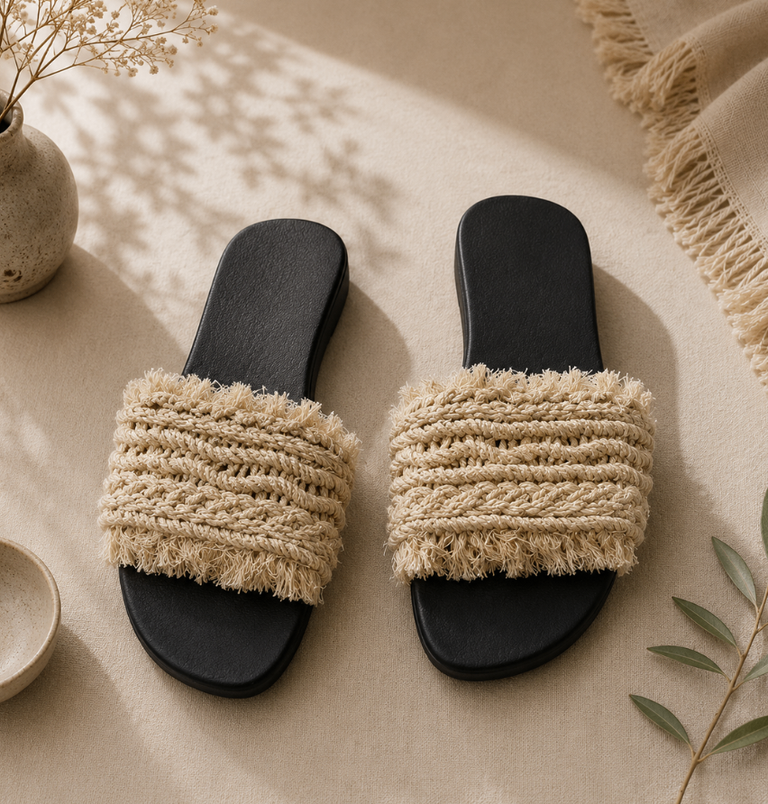White Jute Male Slide Sandals - Image 1