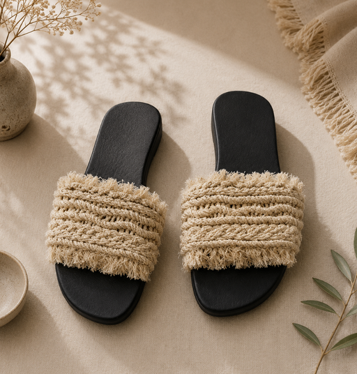 White Jute Male Slide Sandals