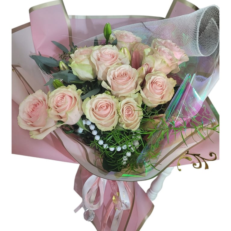 Strawberry Social, Rose, Lily Bouquet 