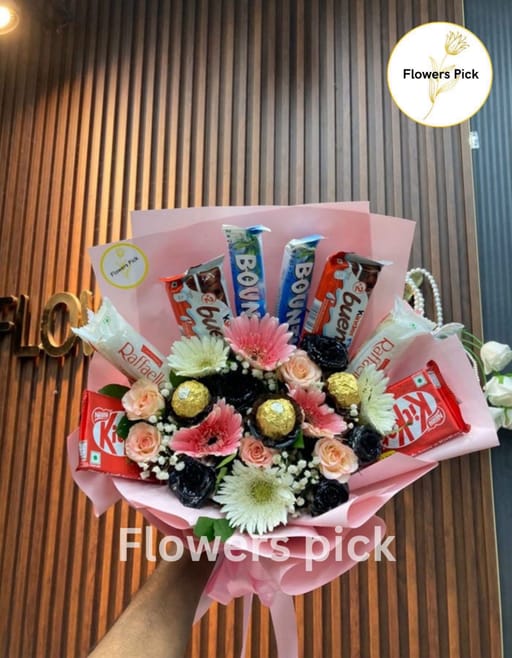 Premium Flowers And Chocolate Bouquet💐