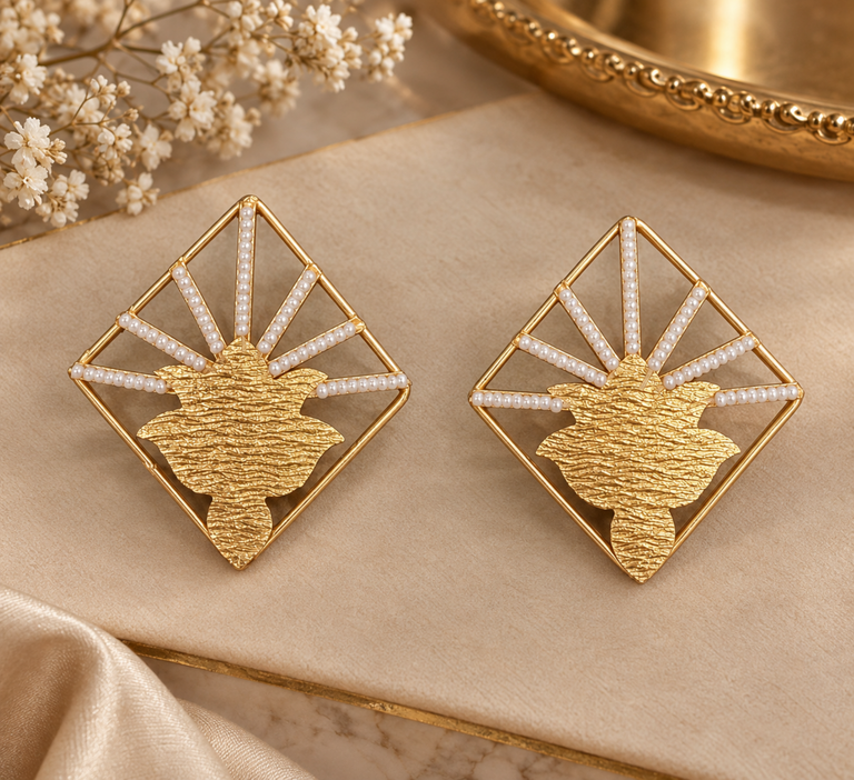 Celestia Pearl Geometric Statement Earrings