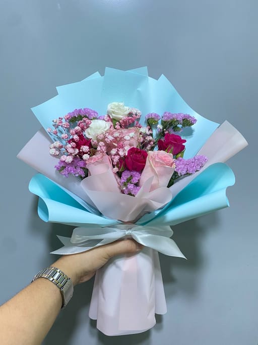 The Soft Pink & Sky Blue Bouquet