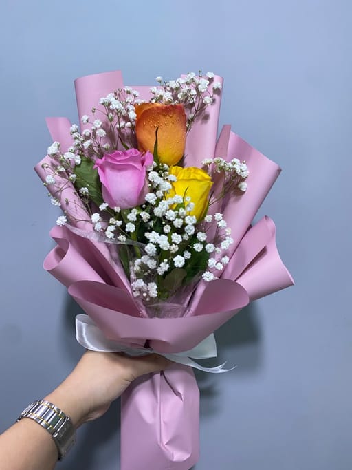 The Sunrise Trio Rose & Gypsophila Bouquet