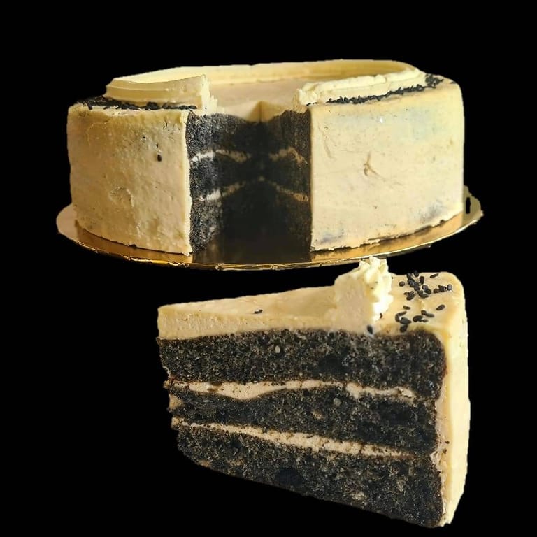 Keto Black Sesame Almonds Cake with Matcha Frosting - Image 2