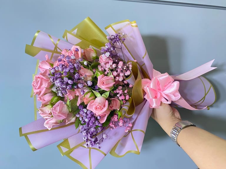 Pink Spray Rose & Lavender Bouquet - Image 2