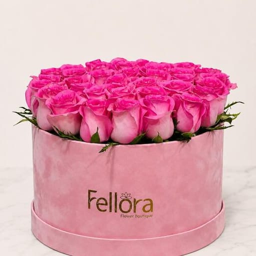 35 Pink Roses Luxury Pink Round Flower Box-A8