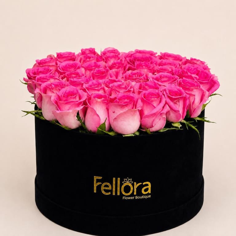 35 Pink Roses Luxury Round Flower Box-A6 - Image 1