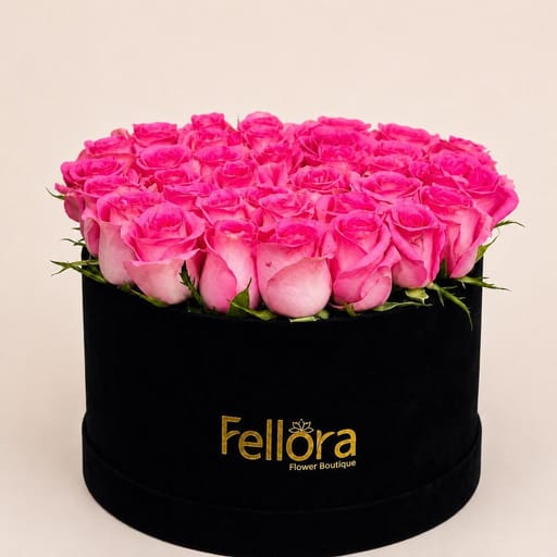 35 Pink Roses Luxury Round Flower Box-A6