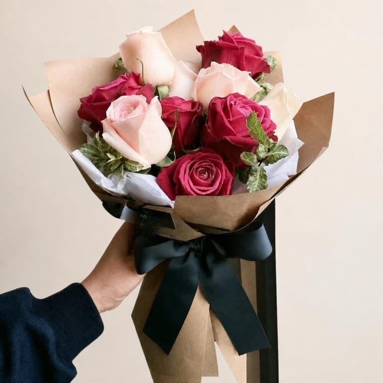 Bouquet Of 11 Mixed Color Roses-A39 - Image 1