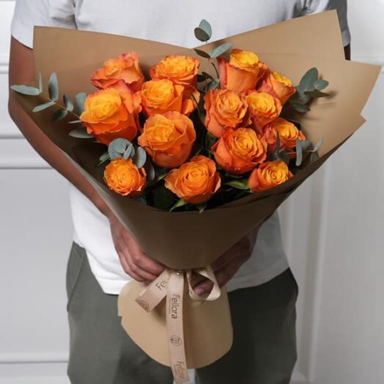 Bouquet Of 15 Orange Roses-A38 - Image 2