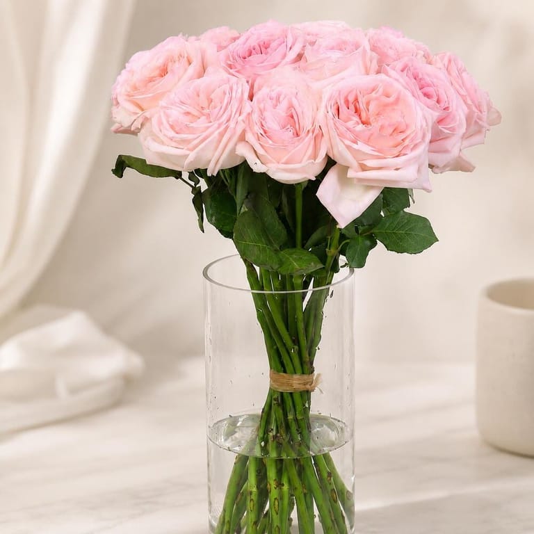 21 Scented Pink Ohara Roses Vase-A81 - Image 1