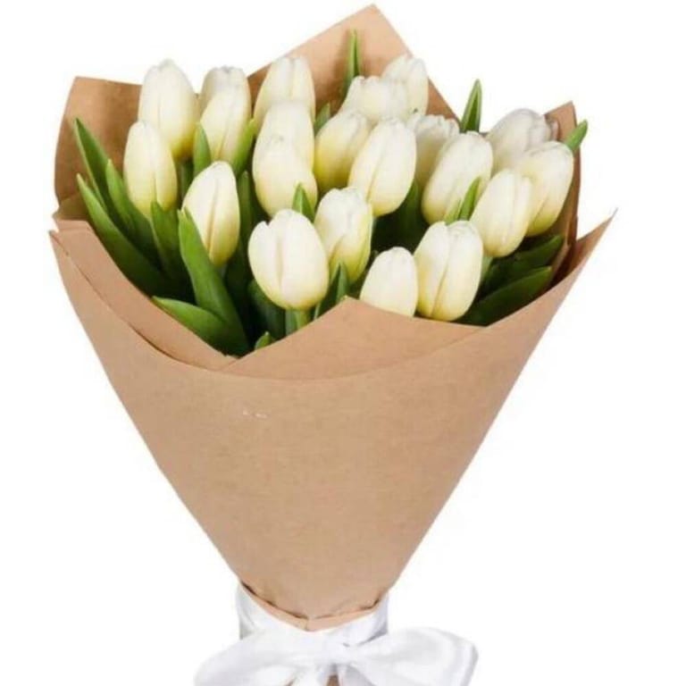 21 White Tulip Kraft Bouquet-A145 - Image 1