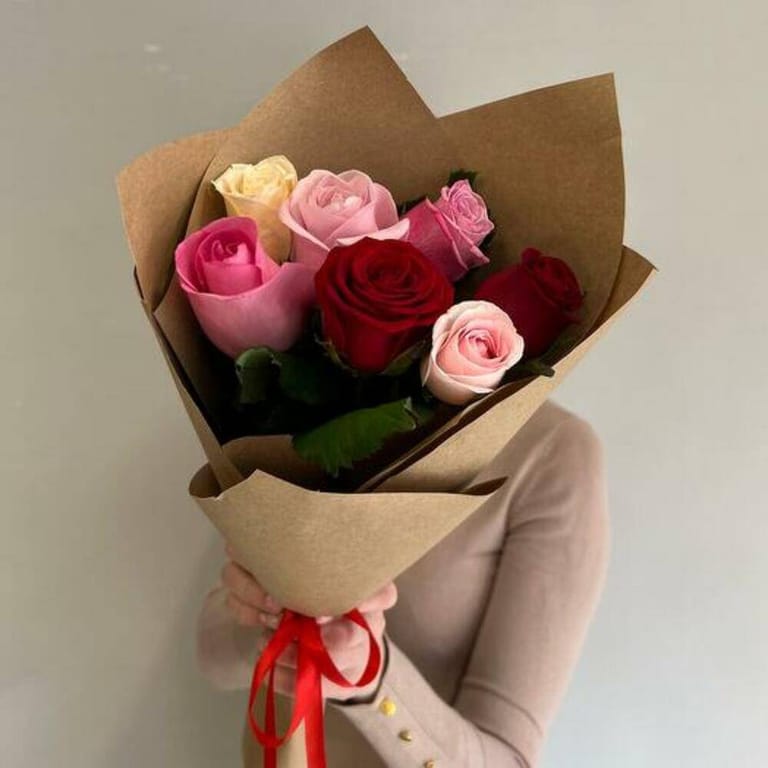 Bouquet Of 7 Multi-Coloured Roses-A164 - Image 1