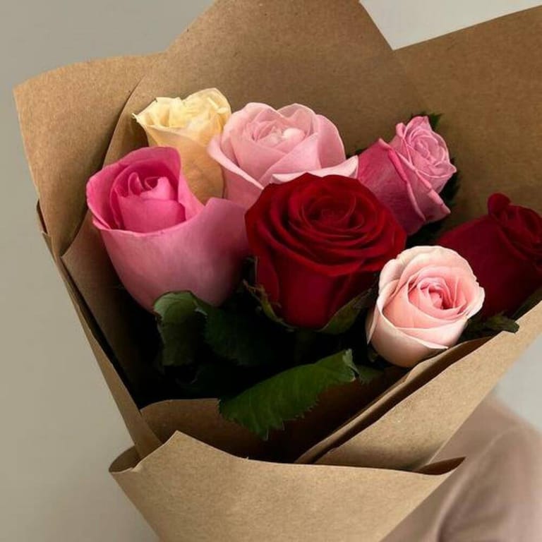 Bouquet Of 7 Multi-Coloured Roses-A164 - Image 2