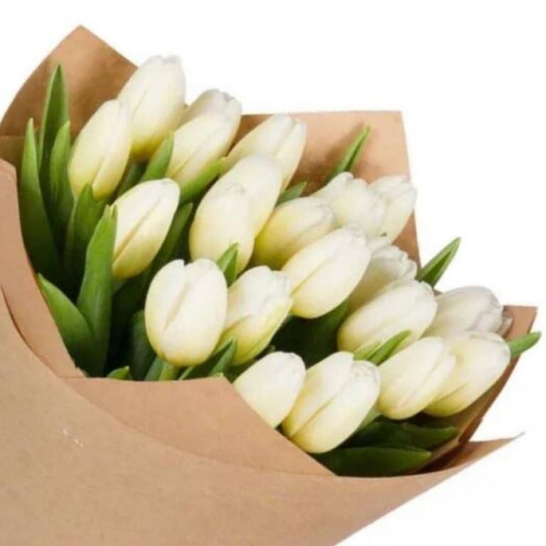 21 White Tulip Kraft Bouquet-A145 - Image 3