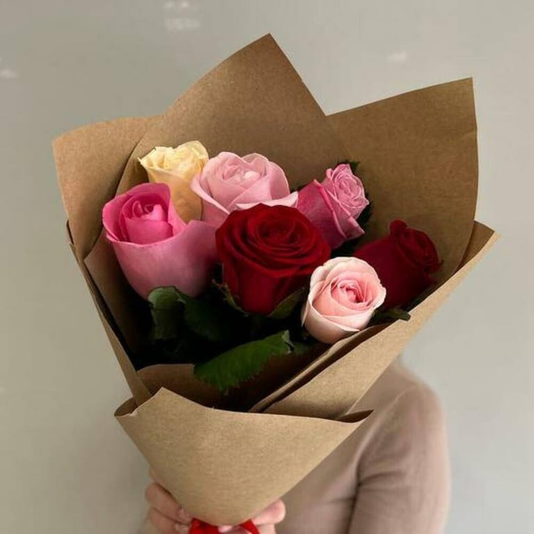 Bouquet Of 7 Multi-Coloured Roses-A164 - Image 4