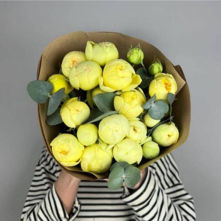 9 Yellow Peony Rose Bouquet-A190 - Image 2