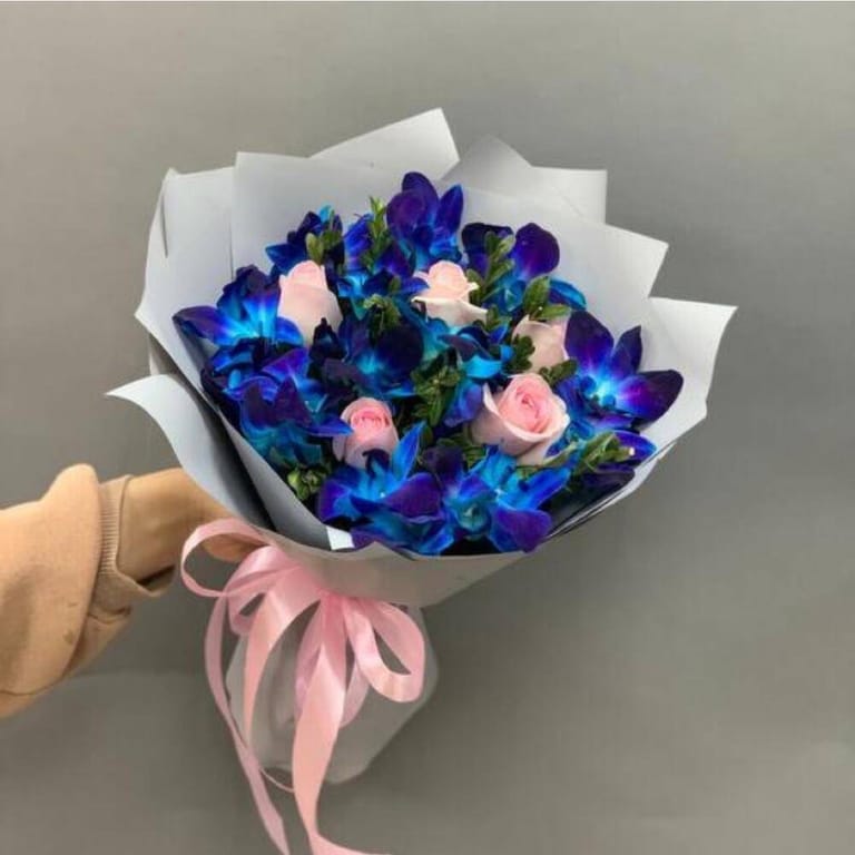 Blue Orchid Pink Rose Bouquet-A202 - Image 2