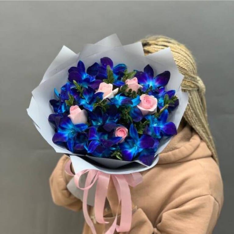 Blue Orchid Pink Rose Bouquet-A202 - Image 3