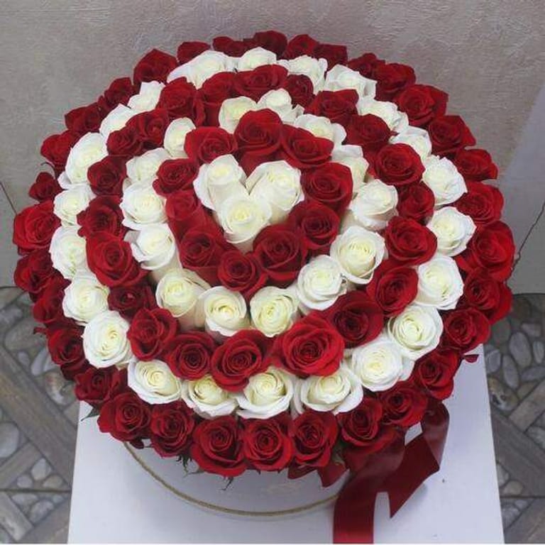 101 Red White Roses Luxury Flower Box-A227 - Image 1
