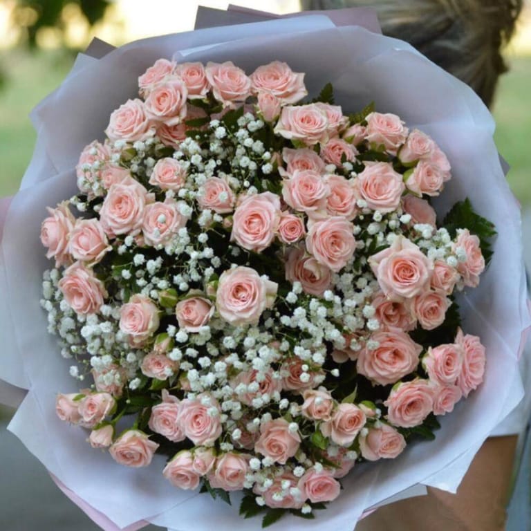 15 Pink Spray Roses Baby s Breath Bouquet-A231 - Image 1