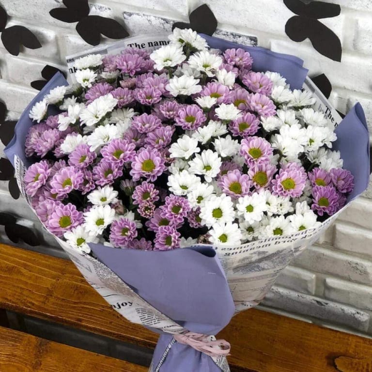 25 Purple White Chrysanthemum Bouquet-A229 - Image 3