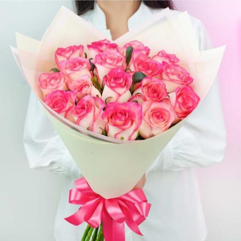 15 Pink Jumilia Roses Bouquet-A261 - Image 1