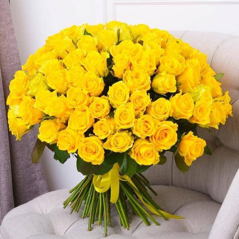 101 Luxury Yellow Roses Hand-Tied Bouquet-A279 - Image 1