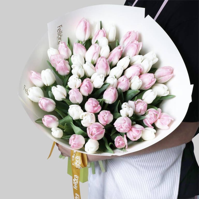 51 Pink And White Tulips Luxury Bouquet-A311 - Image 1