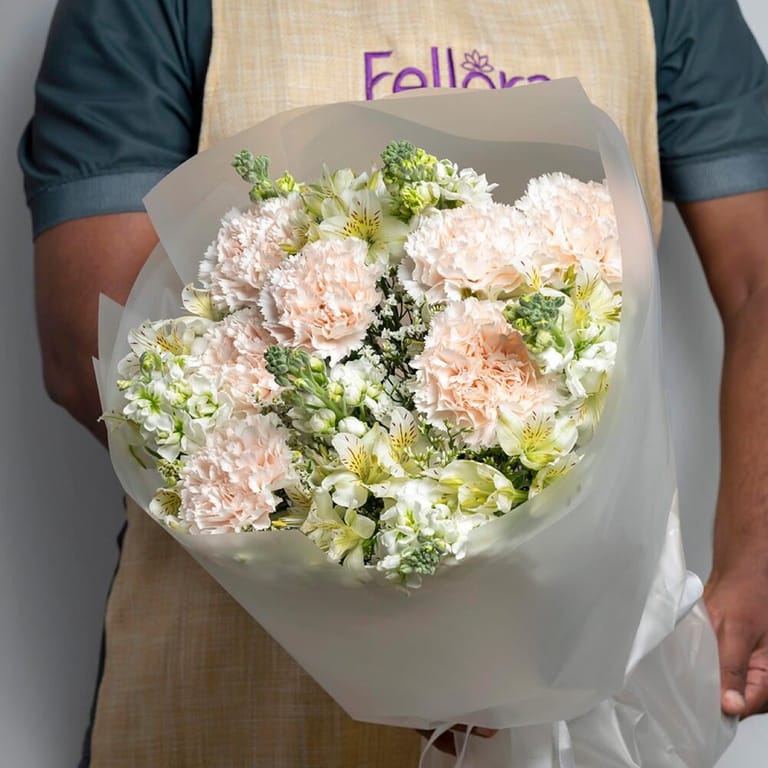 Carnation White Alstroemeria Bouquet-A303 - Image 1