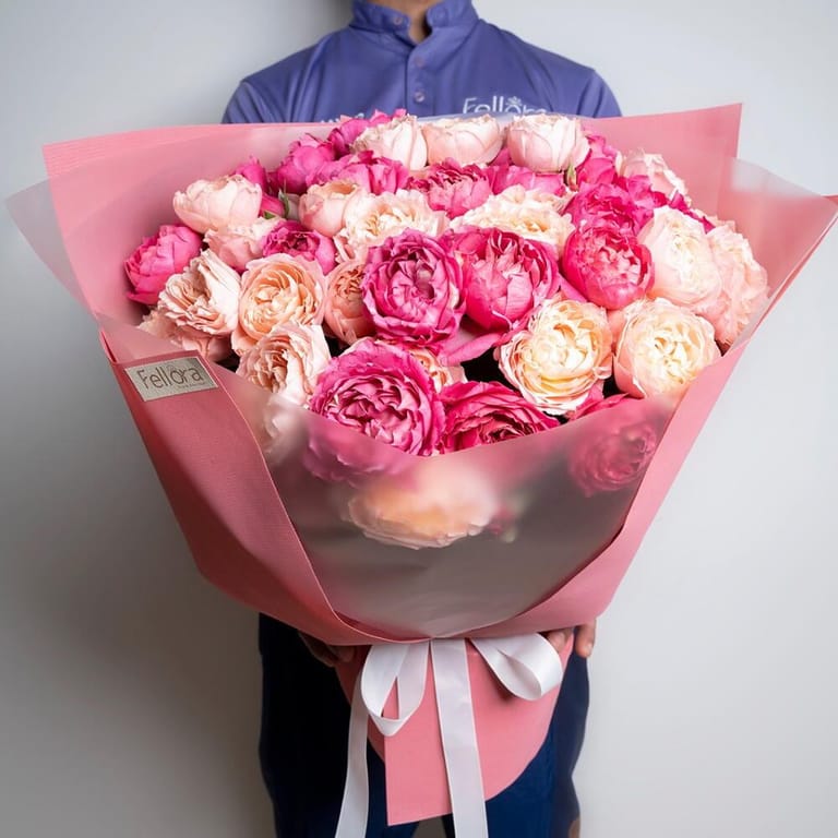 21 Hot Pink Blush Peony Roses Luxury Bouquet-A375 - Image 1