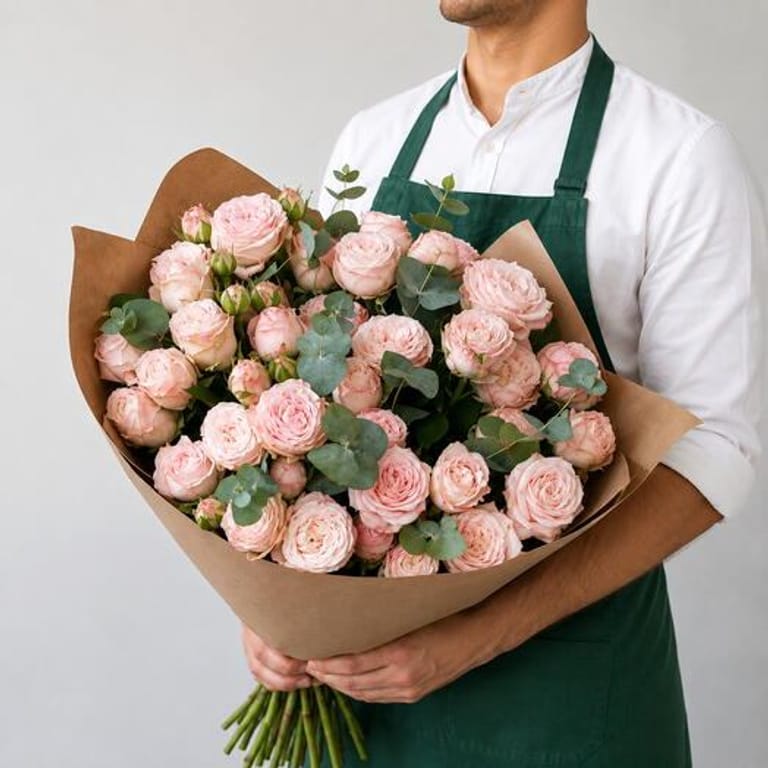 15 Madam Bombastic Spray Roses Eucalyptus Bouquet-A356 - Image 2